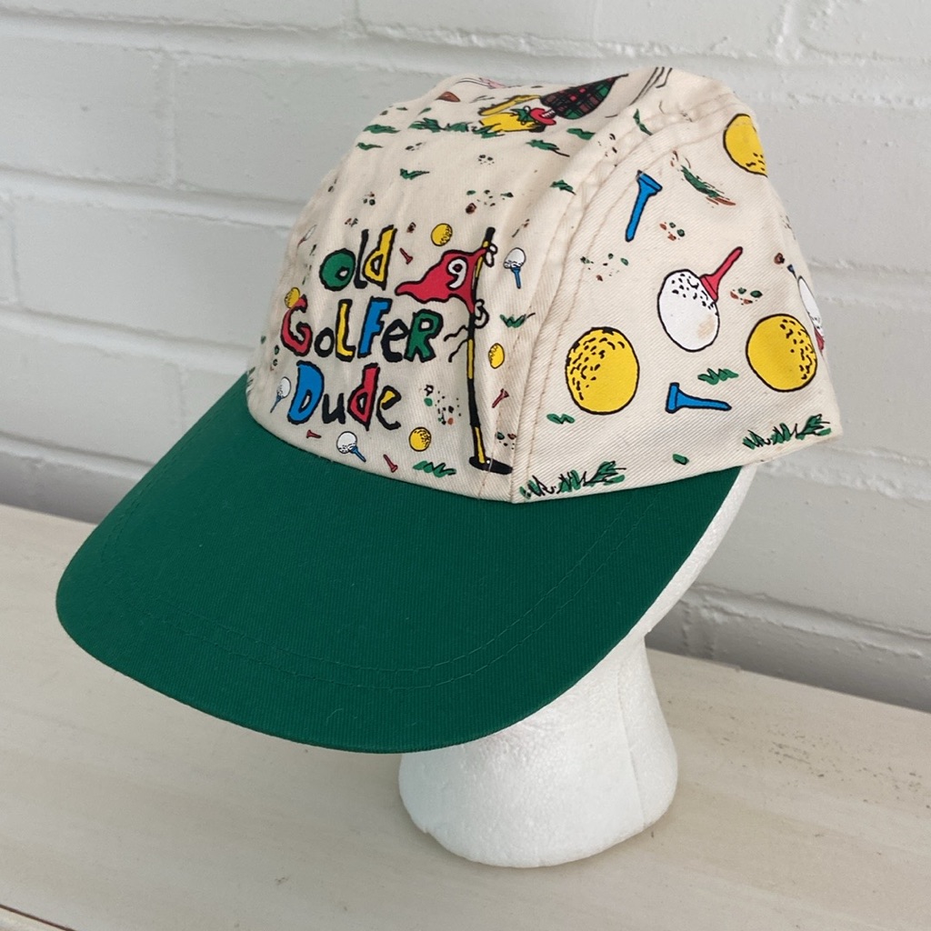 Vintage Humorous Gag Gift Golf Themed Cap With Green Brim